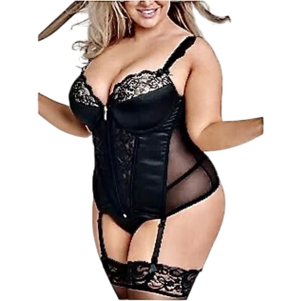 Lovehoney Treasure Me Zip Satin Underwire Corset Garters Goth Vamp Dark Feminine